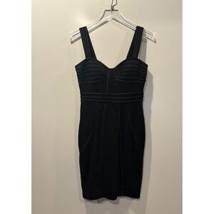 Cache Black Ribbed Bandage Corset Bodice‎ Bodycon Mini Dress Womens Size 8